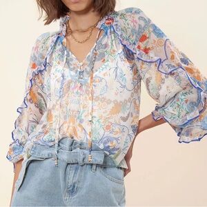 Hale Bob gorgeous silk top. With keyhole tie closure and buttons.